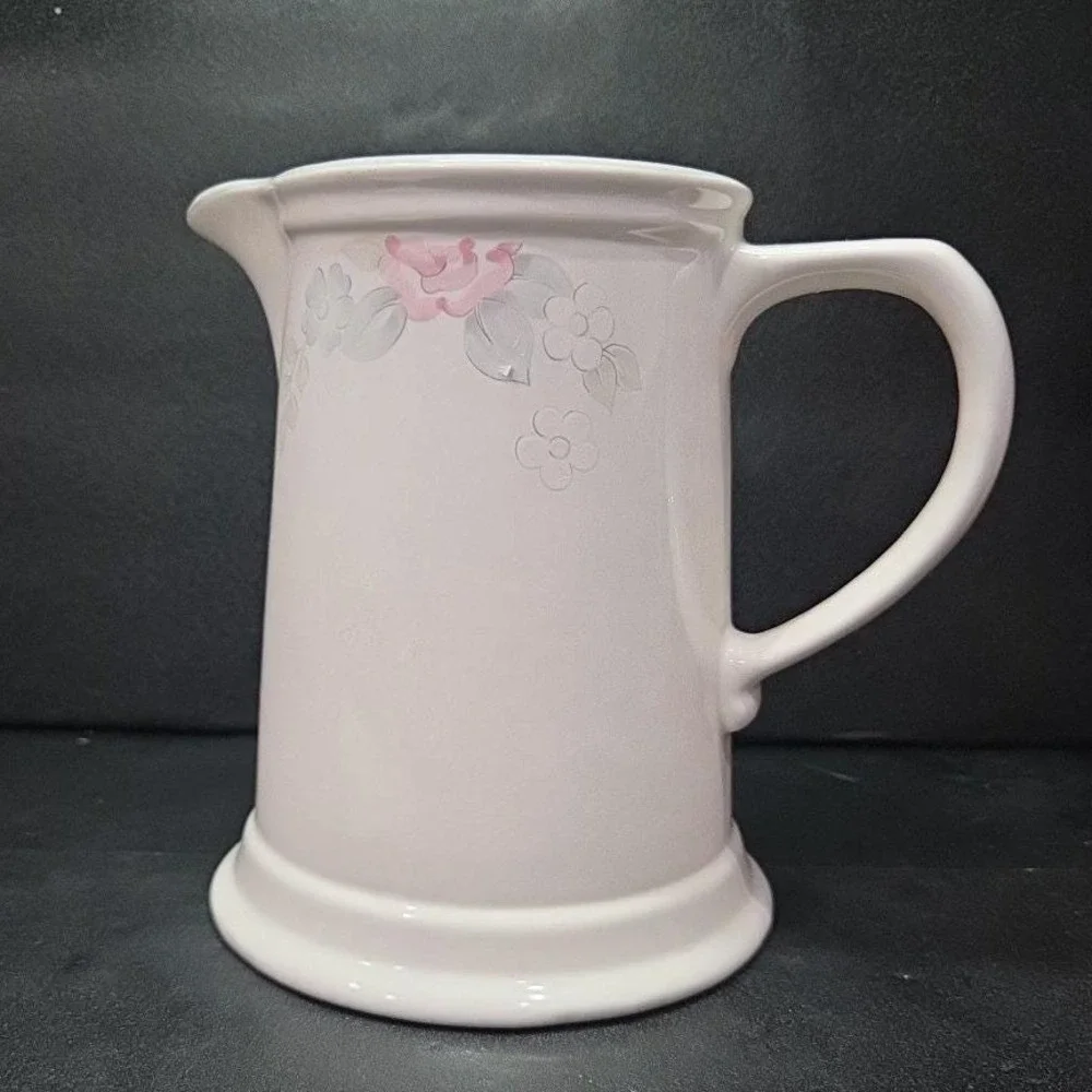 Pfaltzgraff Wyndham Pitcher, Vintage Pink & Blue Flowers Design Floral Tableware
